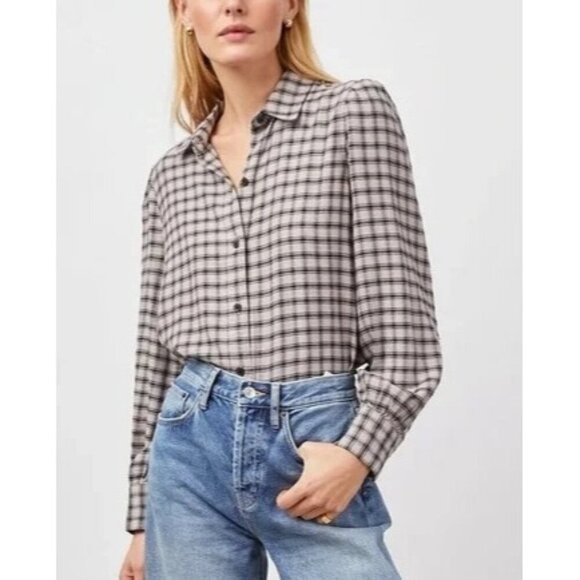 Rails Black/Gray Rails Angelica Plaid Button-Down Shirt in Malt Onyx Size XS - Picture 1 of 7